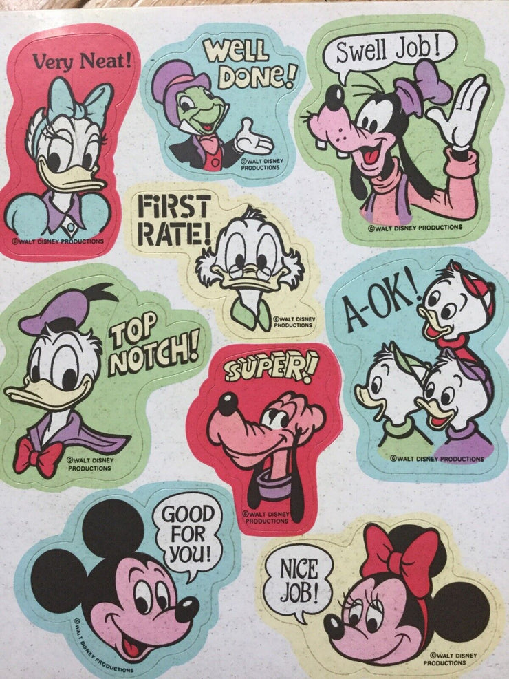 Vintage Hallmark Disney Characters Sticker Sheet So Cute Positive Reinforcement