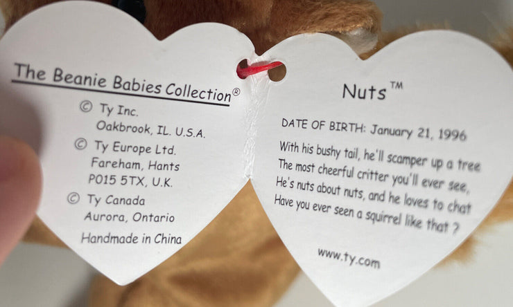 1996 Nuts The Squirrel Beanie Baby In Mint Condition With Multiple Tag Errors!