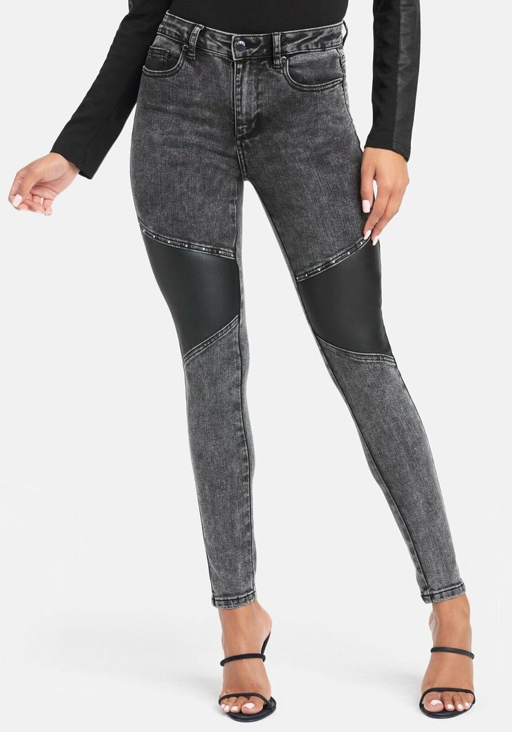 Bebe Womens Black Acid Wash Stud Detail Skinny Jeans, Size 28
