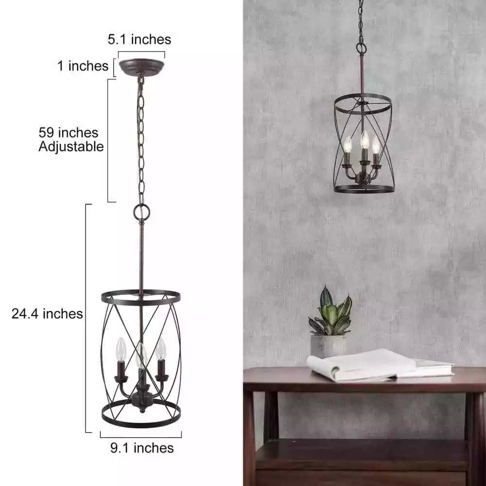 Lnc Farmhouse Chandelier Bronze Industrial 3-Light Drum Cage Candlestick Dining