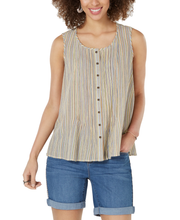 Style & Co Cotton Striped Button-Front Top,Size Small