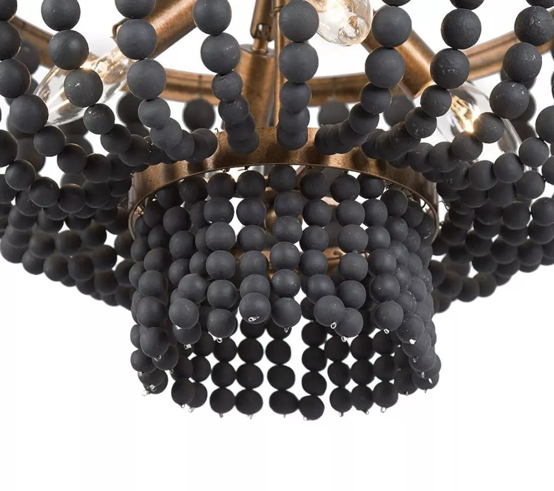 Lnc Home Boho Chandalier Black Beaded 4 Light gold A03898