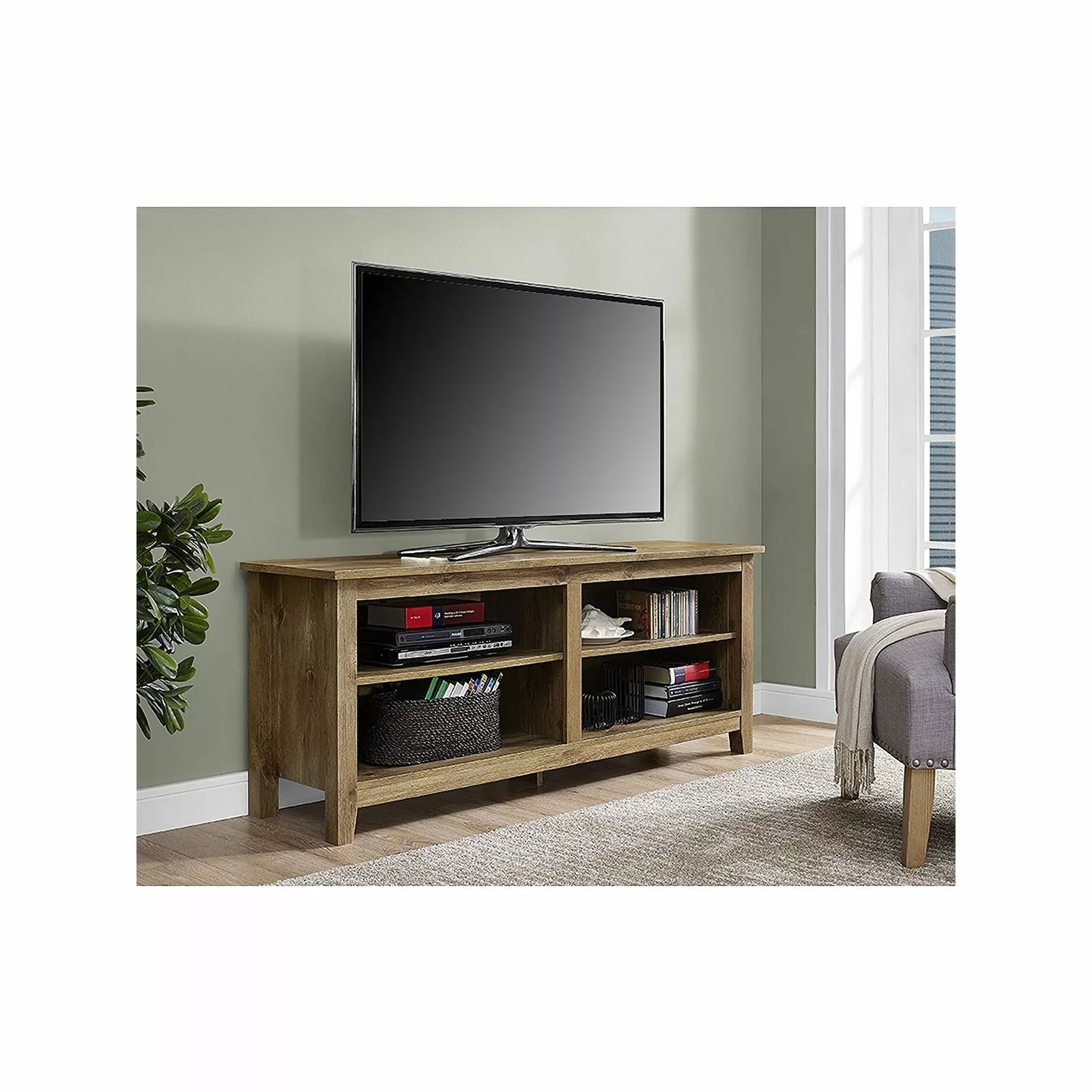 Walker Edison 58-Inch Wood Corner TV Media Stand Storage Console in Barnwood