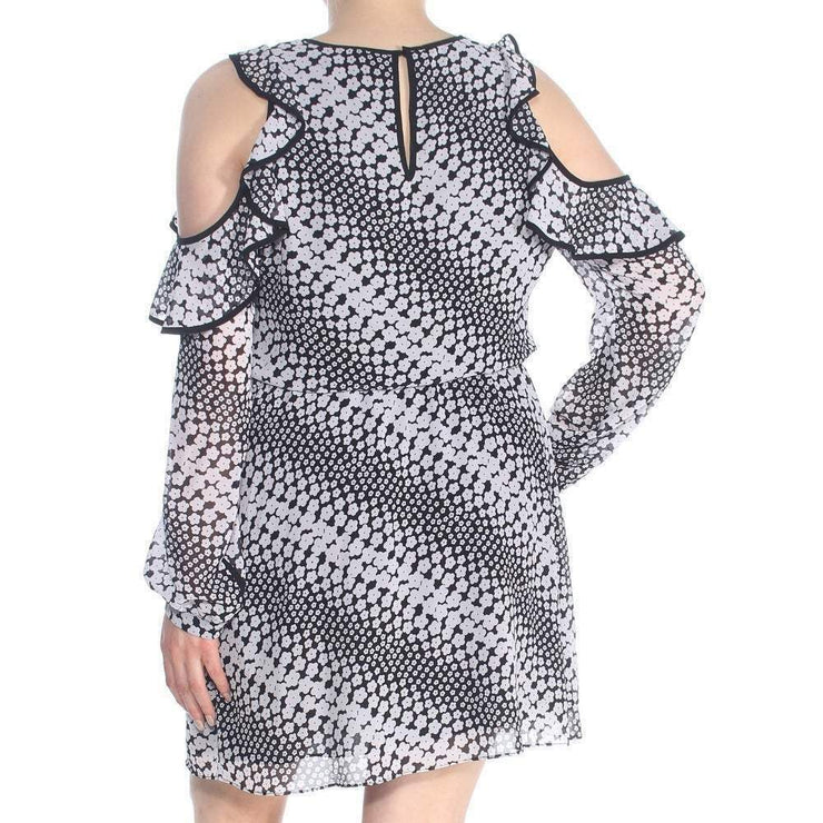 MICHAEL KORS Womens Black Cold Shoulder Floral Jewel Neck Dress,Size  XS