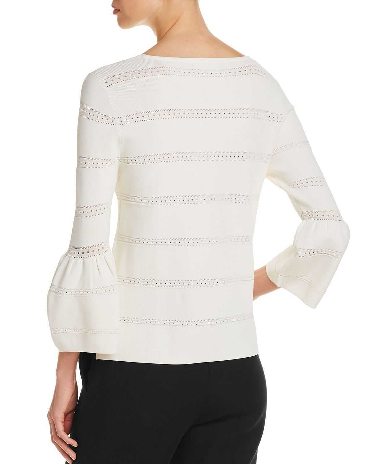 Avec Women's Pointelle Bell Sleeve Top, White, Size Large