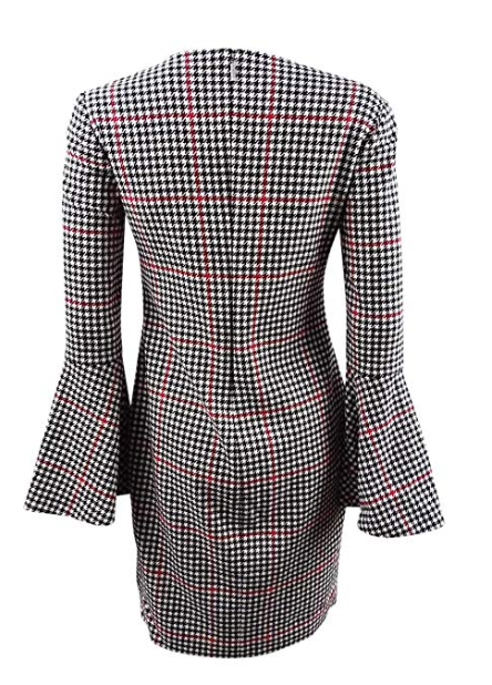 LAUREN RALPH LAUREN Womens Houndstooth Bell Sleeves Cocktail Dress,Size 14P