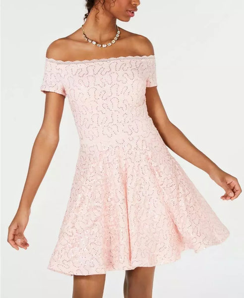 B Darlin Juniors Off-the-Shoulder Lace Dress, Blush, Size 11/12