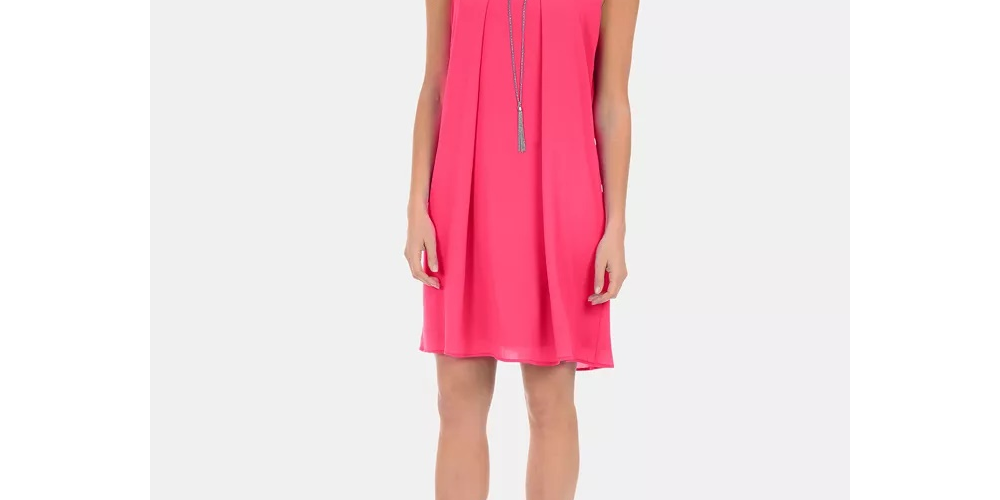 NY Collection Women's Keyhole Back Dress With Necklace