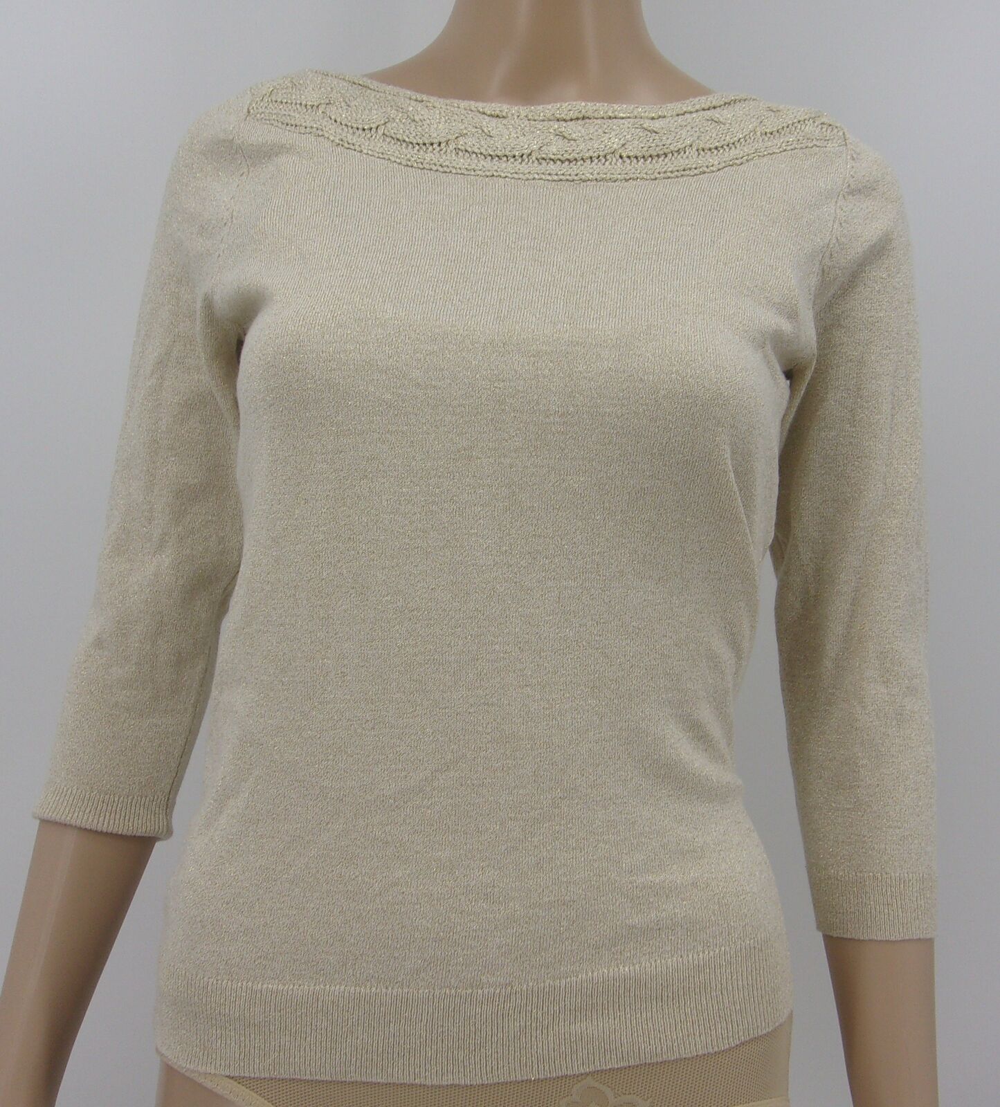 WORTHINGTON Womens Multi Tan Cream Lightweight Shimmer Sweater Blouse PS