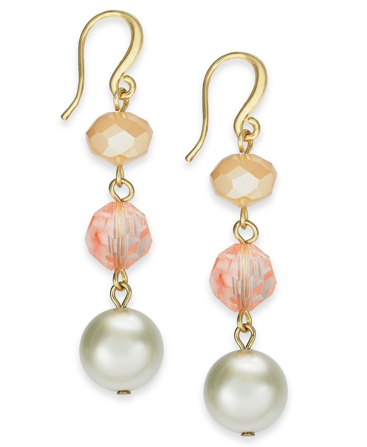 Charter Club Gold Stone Imitation Pearl Linear Drop Earrings