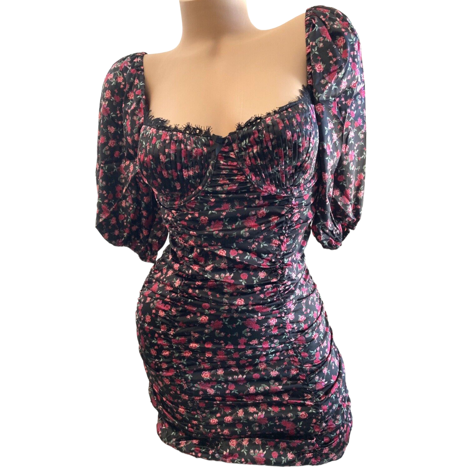 For Love and and Lemons Melrose Black Floral Mini Dress, Size Large