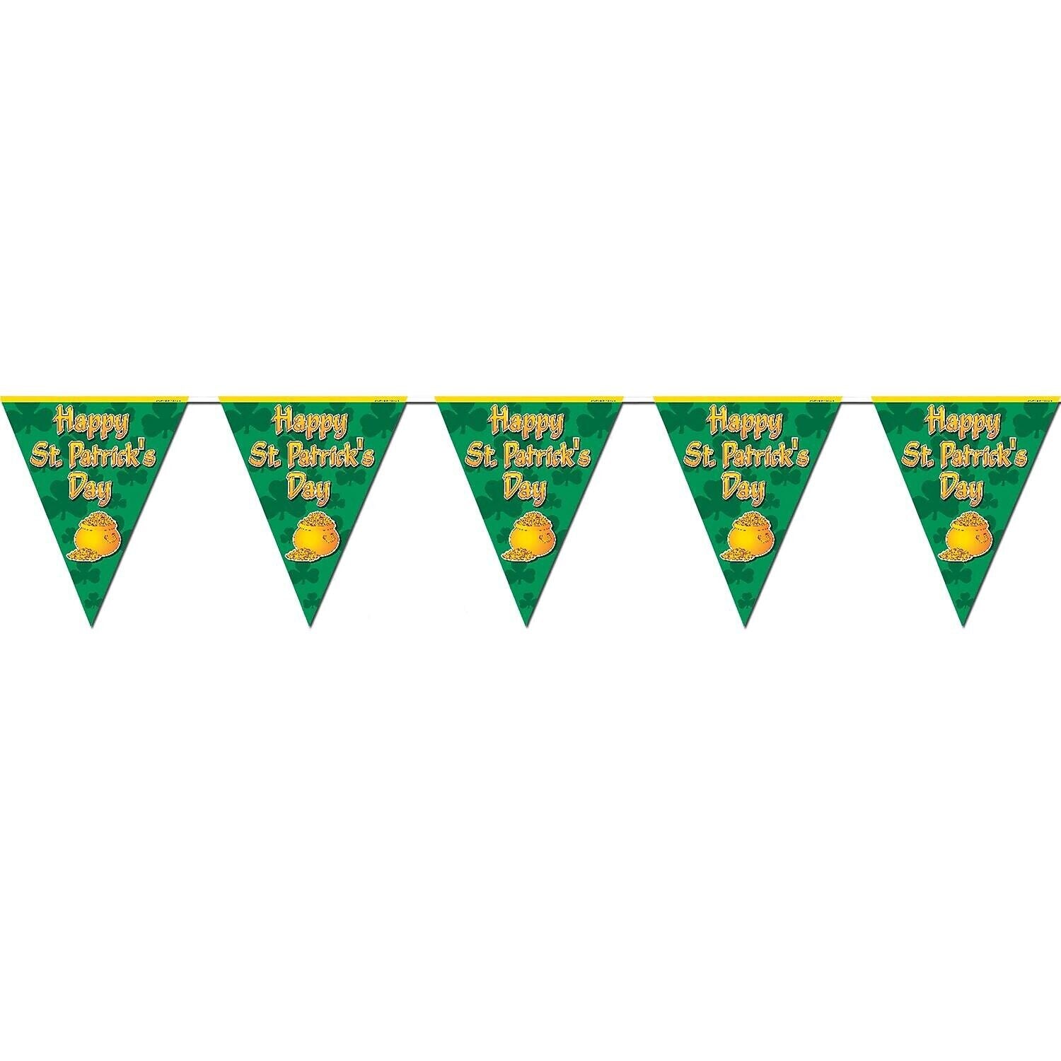 Beistle 10" x 12' Happy St Patricks Day Pennant Banner; Green/Gold 4/Pack 30520