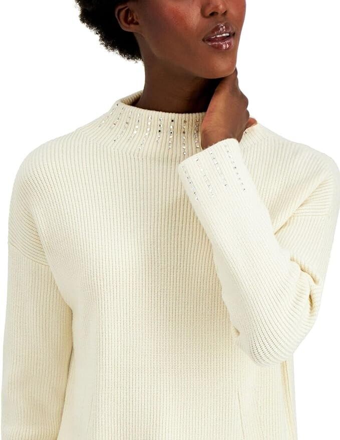 Alfani Embellished High-Neck Sweater, Size Large