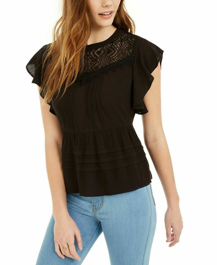 American Rag Juniors Lace-Trimmed Flutter-Sleeve Top, Size XXL