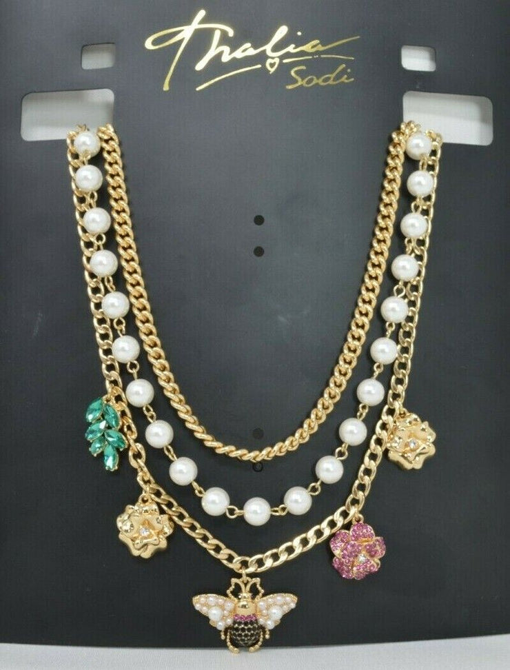 Thalia Sodi Gold-Tone Crystal & Imitation Pearl Bee Multi-Charm Layered Necklace