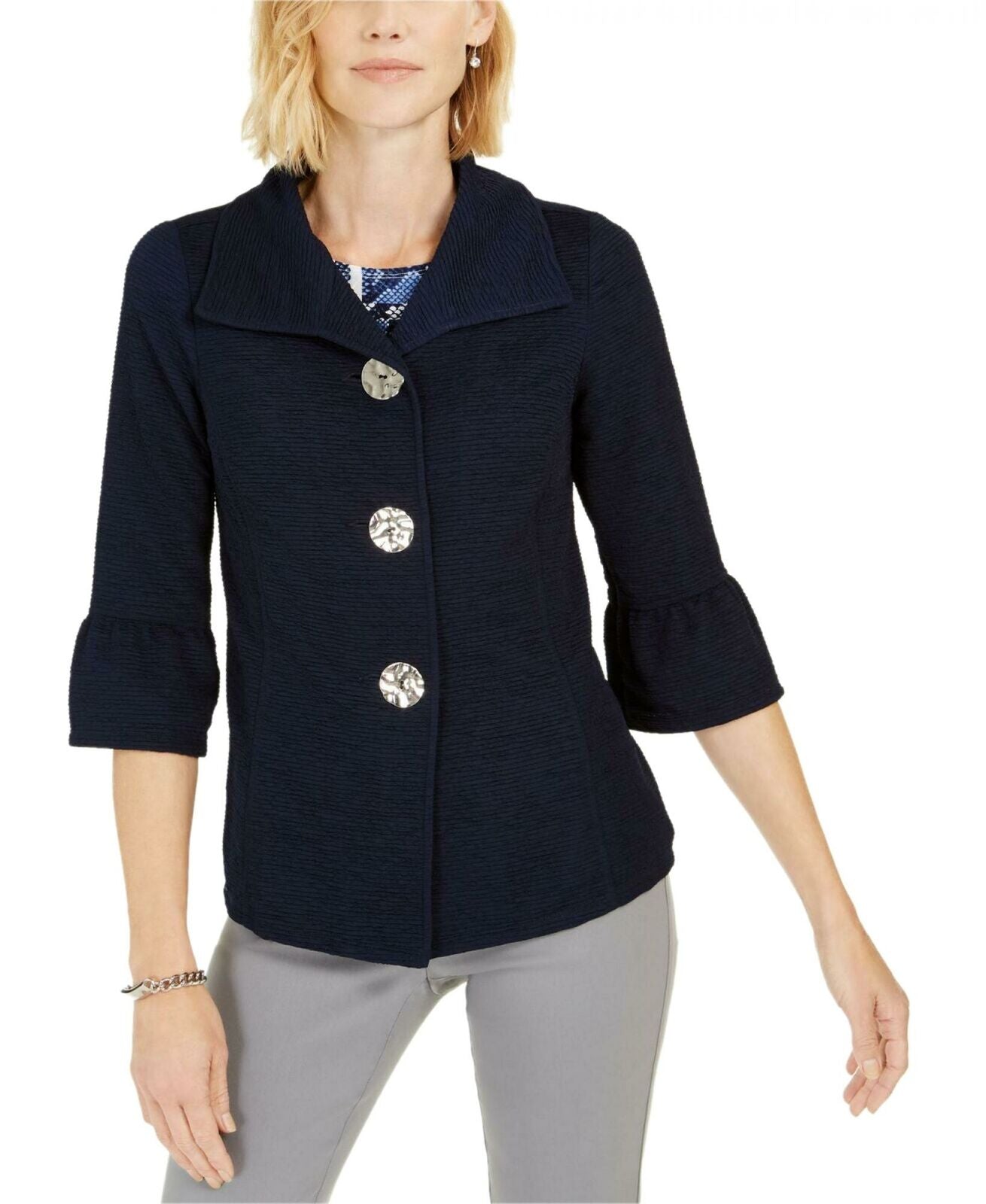 JM Collection Textured Three-Button Jacket,Large