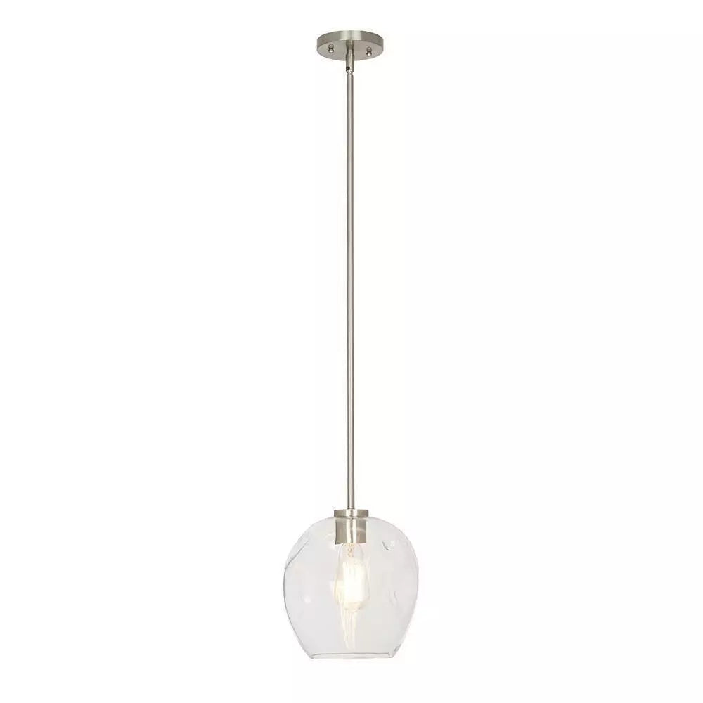 Cresswell Lighting 9″ Modern Brushed Nickel Clear Glass Round Mini Pendant Ceili