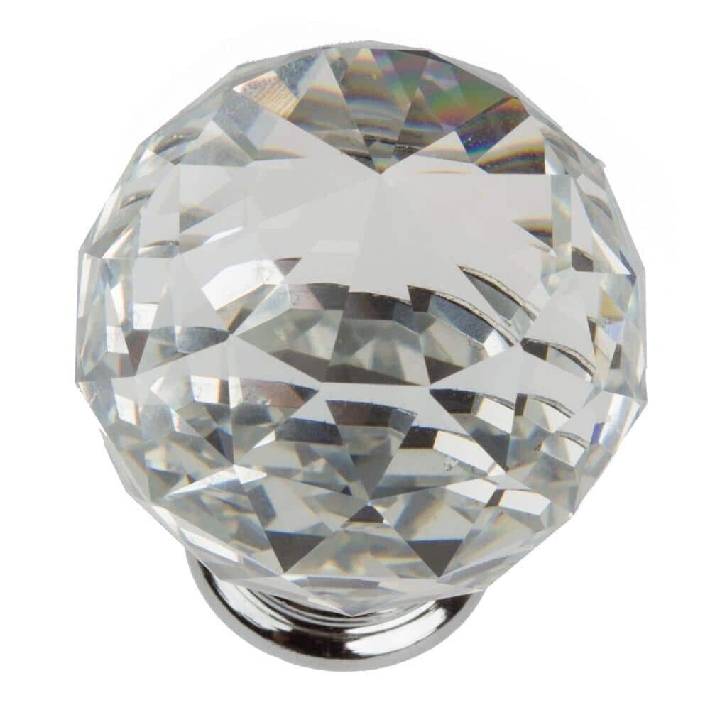 GlideRite 1-5/8" Clear K9 Crystal Polished Chrome Base Cabinet Knob (Set of 10)