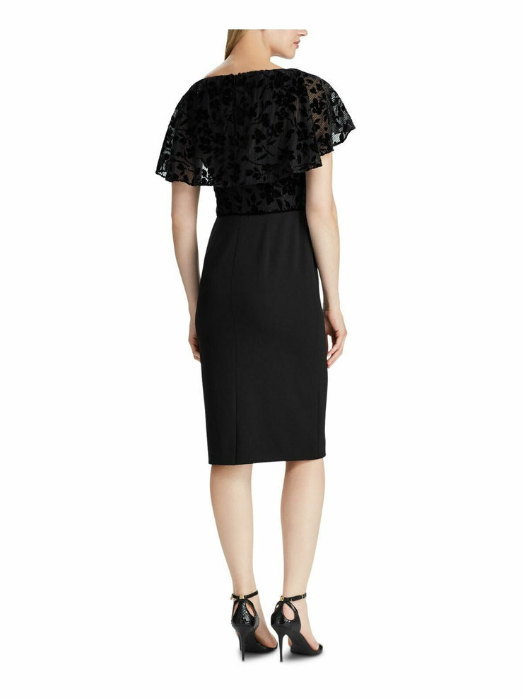 Ralph Lauren Embroidered Petal Sleeve Jewel Neck Sheath Dress, Size 8P