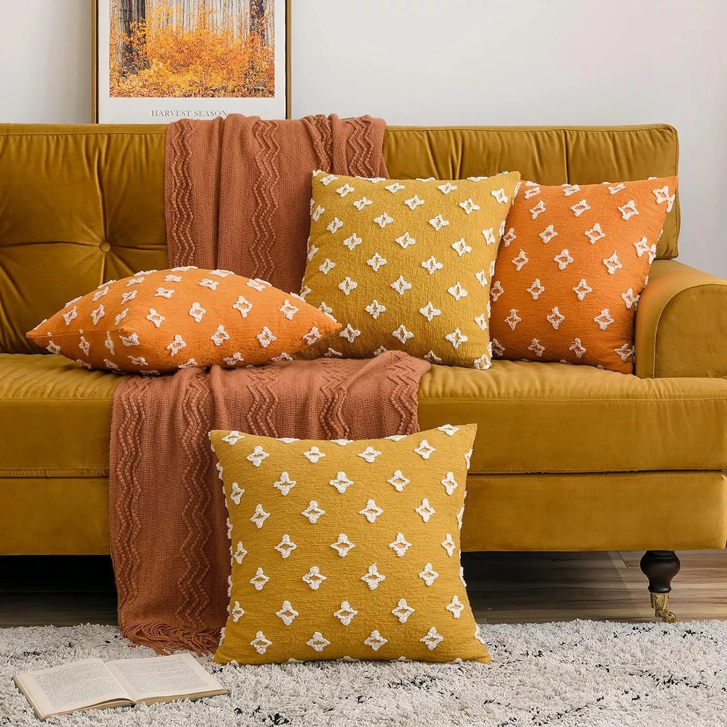 MIULEE Set of 2 Decorative Throw Pillow Covers Rhombic Jacquard Pillowcase Soft