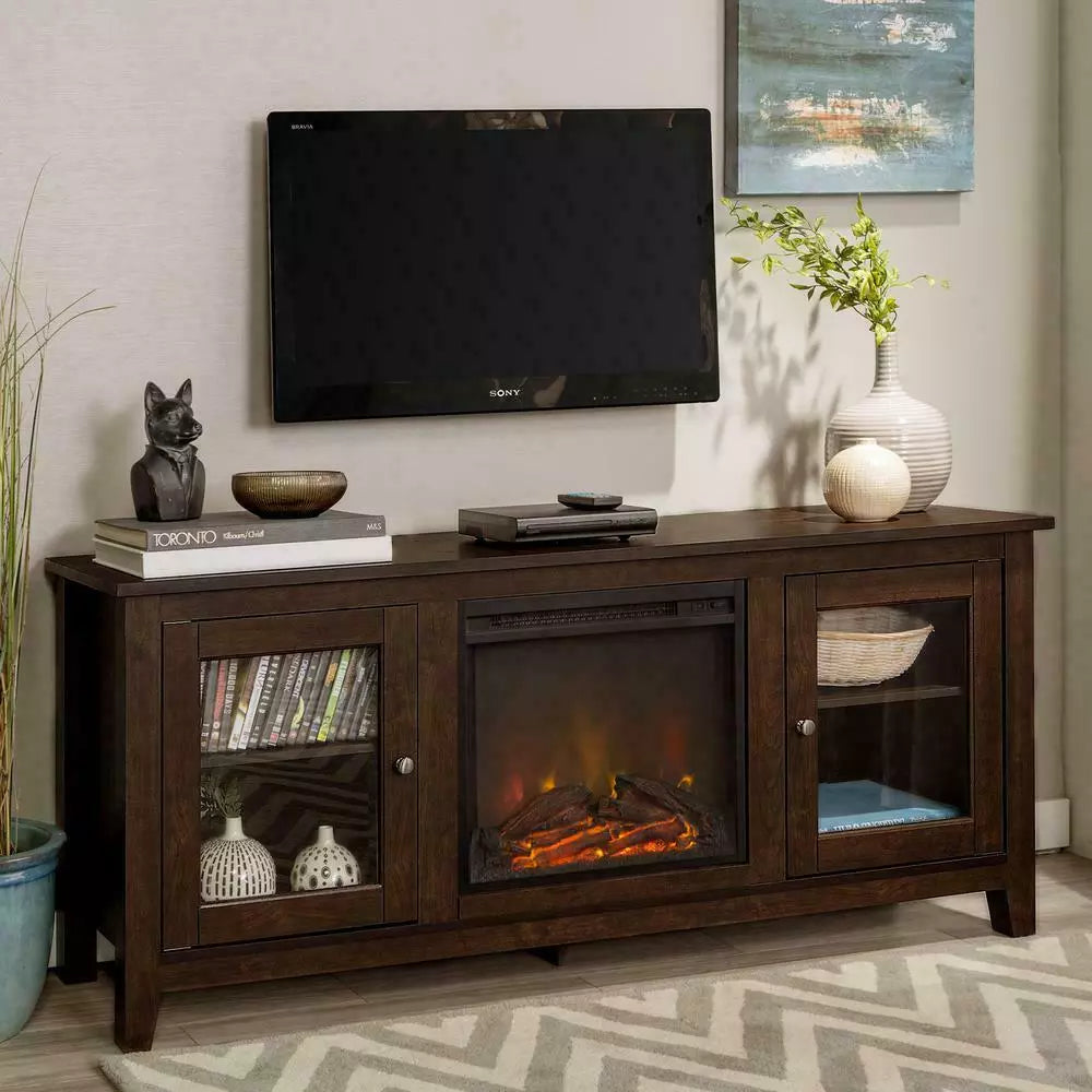 Walker Edison 58 Wood Media TV Stand Console With Fireplace