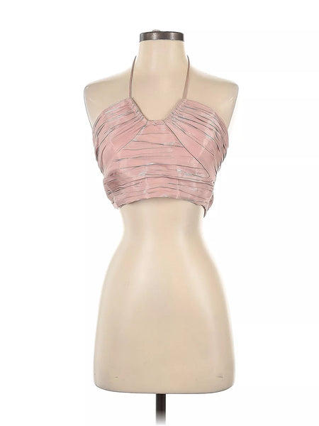 Lulus Live the Night Dusty Rose Satin Ruched Halter Crop Top, Size Large