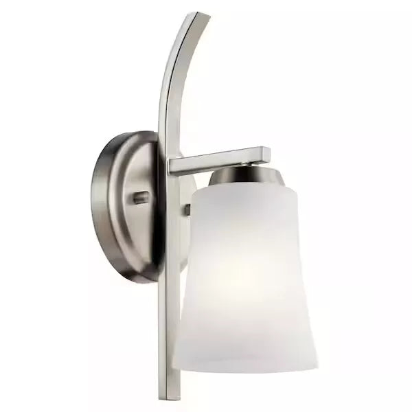 KICHLER Tao 1-Light Brushed Nickel Bathroom Indoor Wall Sconce w/ Frosted Glass