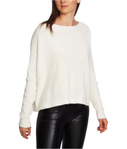 1.State Womens White Lace-Up V-Back Long Sleeve Waffle-Knit Sweater, Size Medium