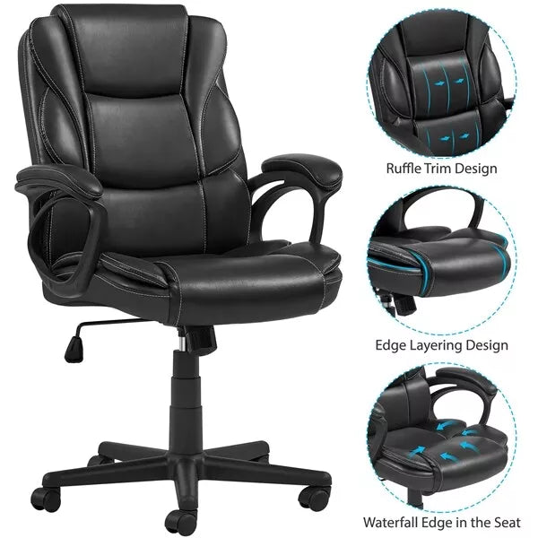 Advantage Extended Mid-back Black Leather Executive Office Chairs (KB-9602B)