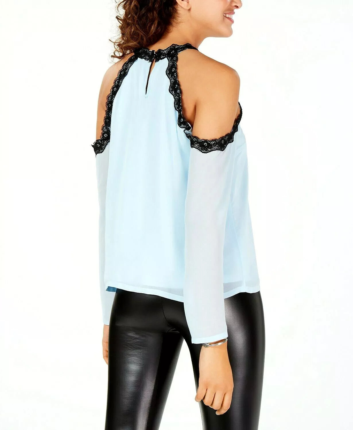 Xoxo Juniors Illusion Lace-Trim Cold-Shoulder Top