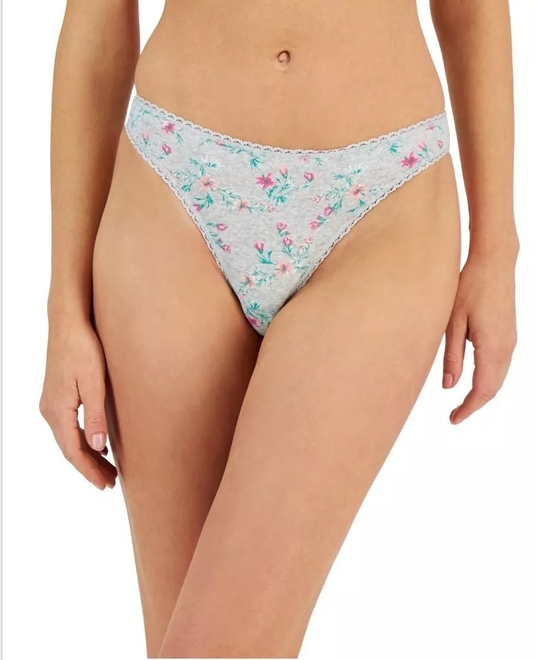 Charter Club Everyday Cotton Womens Lace-Trim Thong