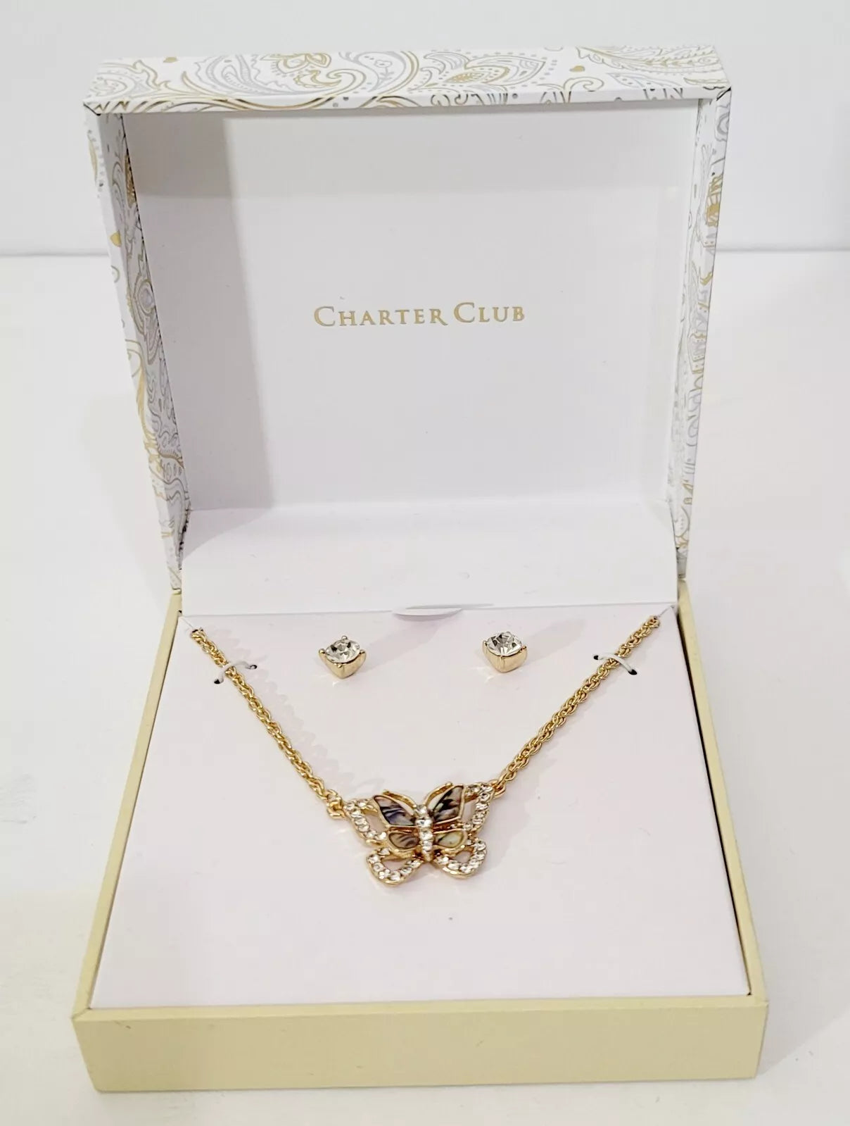 Charter Club Gold-Tone Crystal Butterfly Pendant Necklace and Stud Earrings