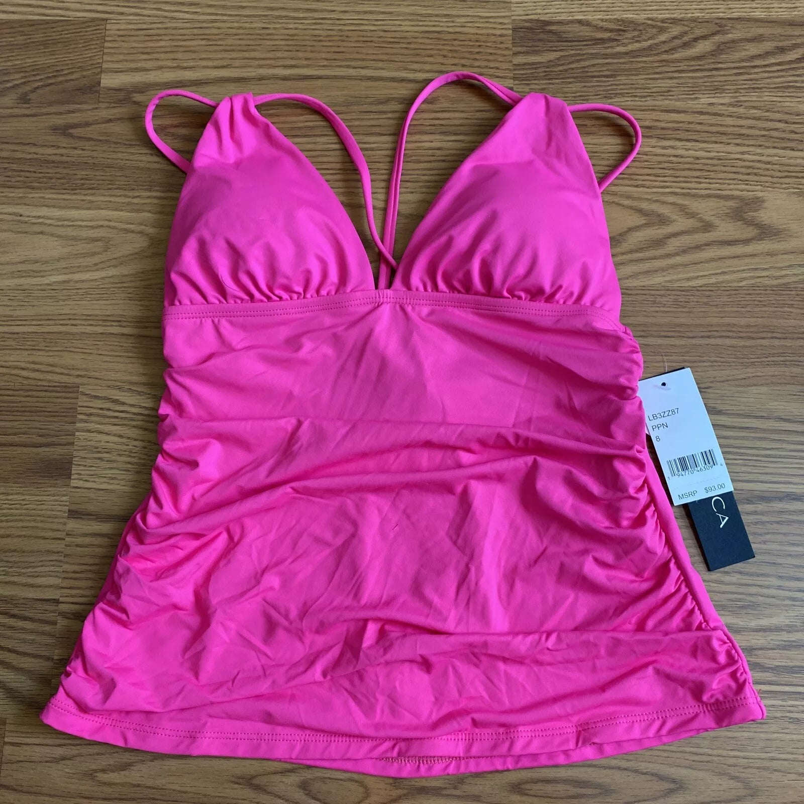 La Blanca Island Goddess Twist Tie Back Tankini Top - Pop Pink, Size 10