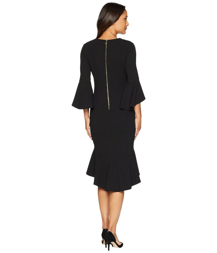 CALVIN KLEIN Womens Black Bell Cuff 3/4 Sleeve V Neck Dress Size: 4