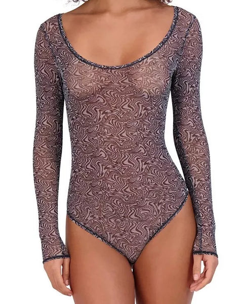 Steve Madden Womens Long-Sleeve Mesh Bodysuit SM11841