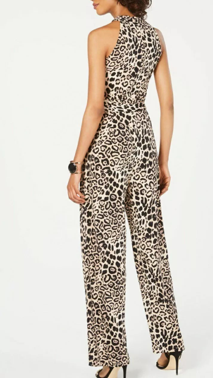 Tahari ASL Women's Animal-Print Halter Jumpsuit, Size 14