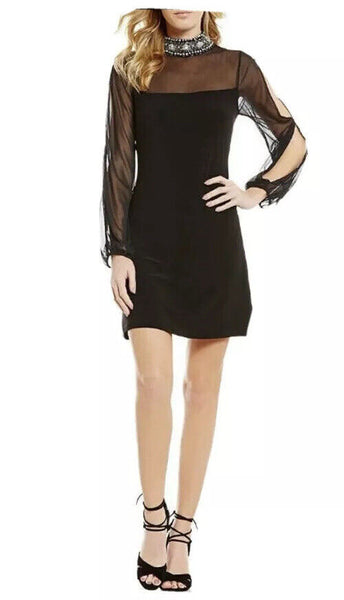 Jump Junior's Embellished Neck Split Sleeve a Line Dress, Black, Size 3/4