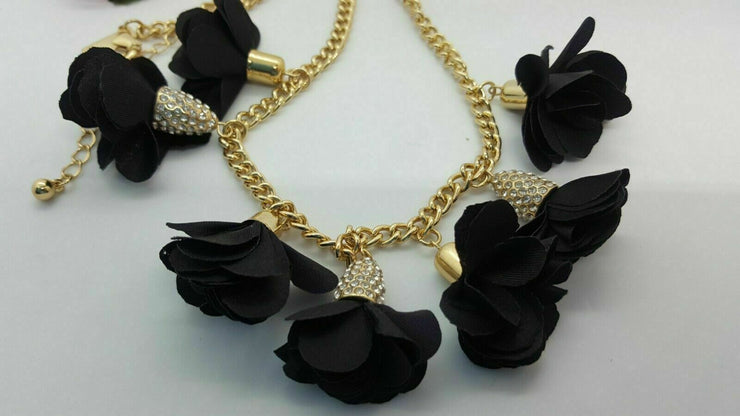 Inc Gold-Tone Fabric Flower Statement Necklace, 16 + 3 Extender