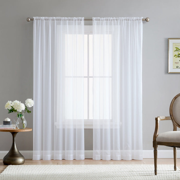 HLC.ME 2 Piece Sheer Voile Window Curtains Drapes Set with Rod Pocket