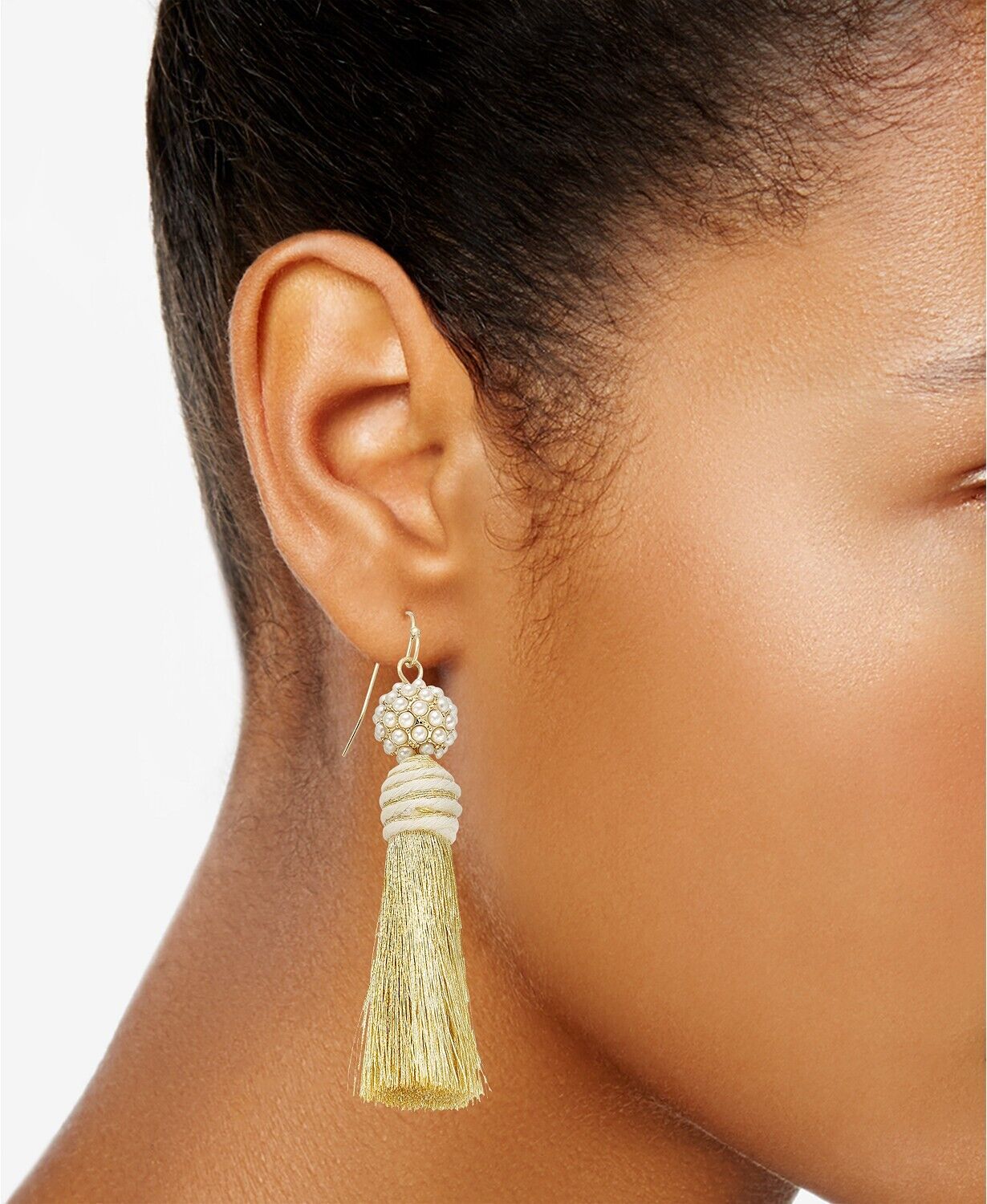 INC International Concepts Gold-Tone Imitation Pearl & Tassel Drop Earrings