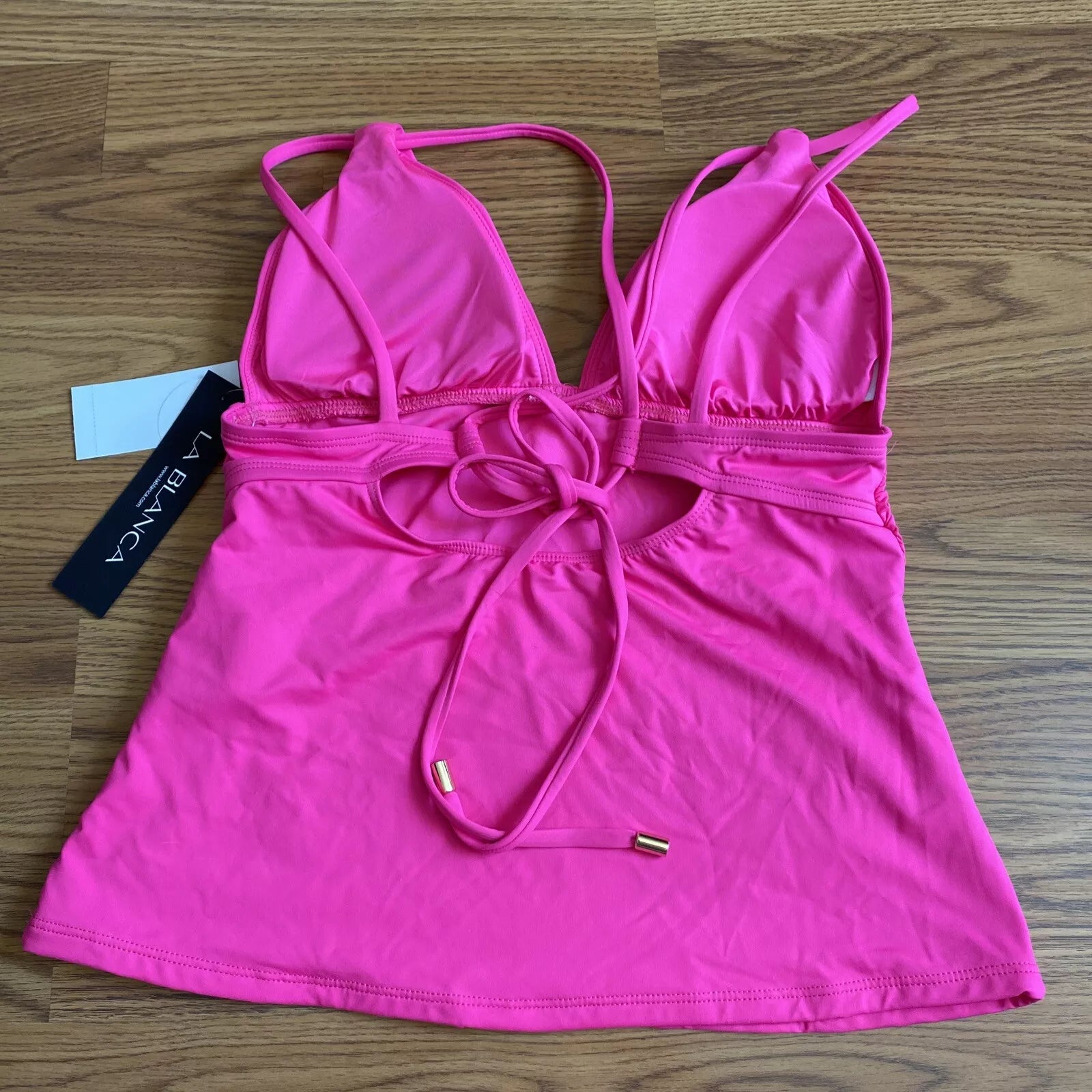 La Blanca Island Goddess Twist Tie Back Tankini Top - Pop Pink, Size 10