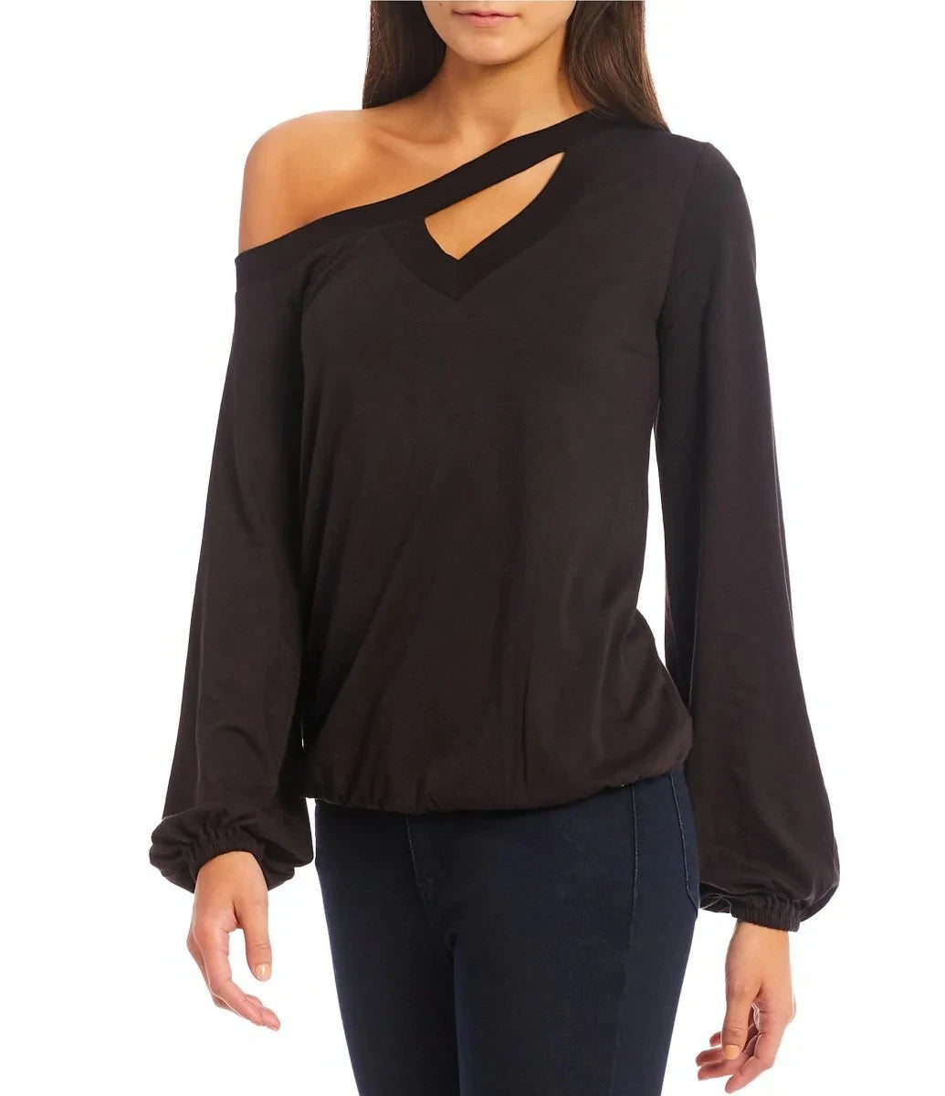 Michael Michael Kors One-Shoulder Keyhole Top, Black, PXL