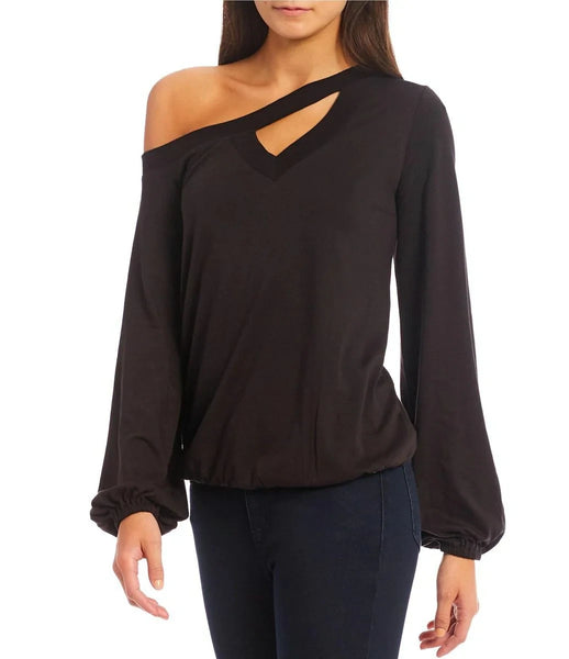 Michael Michael Kors One-Shoulder Keyhole Top, Black, PXL