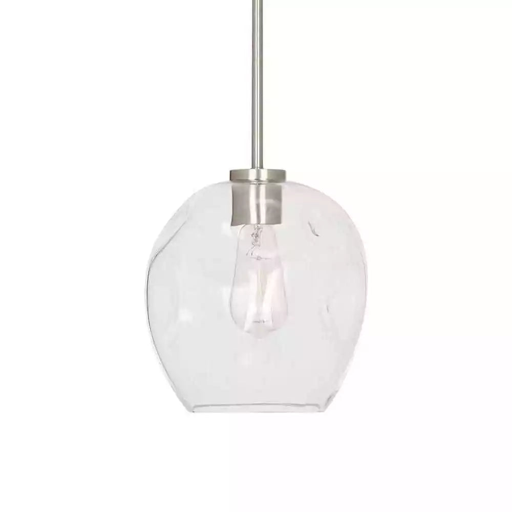 Cresswell Lighting 9″ Modern Brushed Nickel Clear Glass Round Mini Pendant Ceili