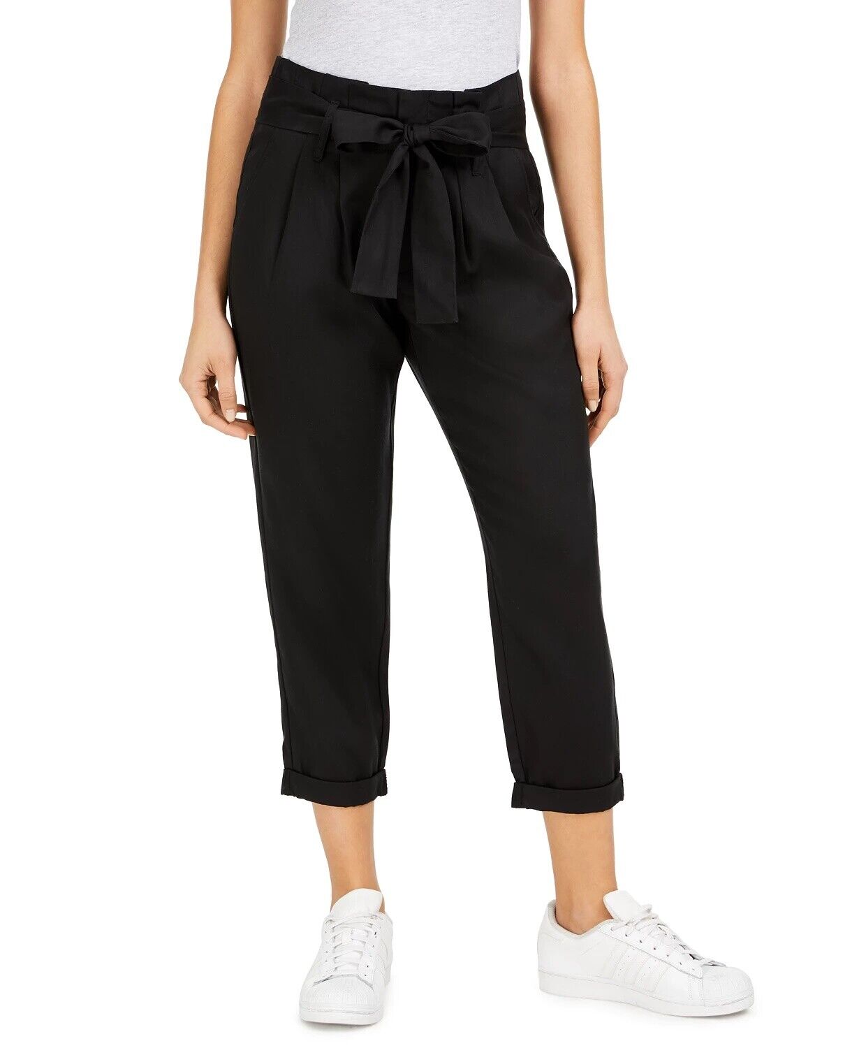 Indigo Rein Womens Juniors Paperbag Pants High Rise Pleated - Black - Small