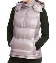 DKNY Women's Quarter-Zip Hooded Vest Metallic Static, Size  Large