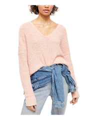 Free People Womens Coral Knit Dolman Sleeve V Neck Sweater, Size Large