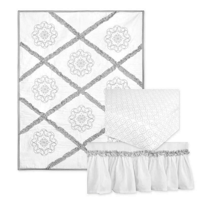 Just Born® Ruffled Medallions 3-Piece Crib Bedding Set