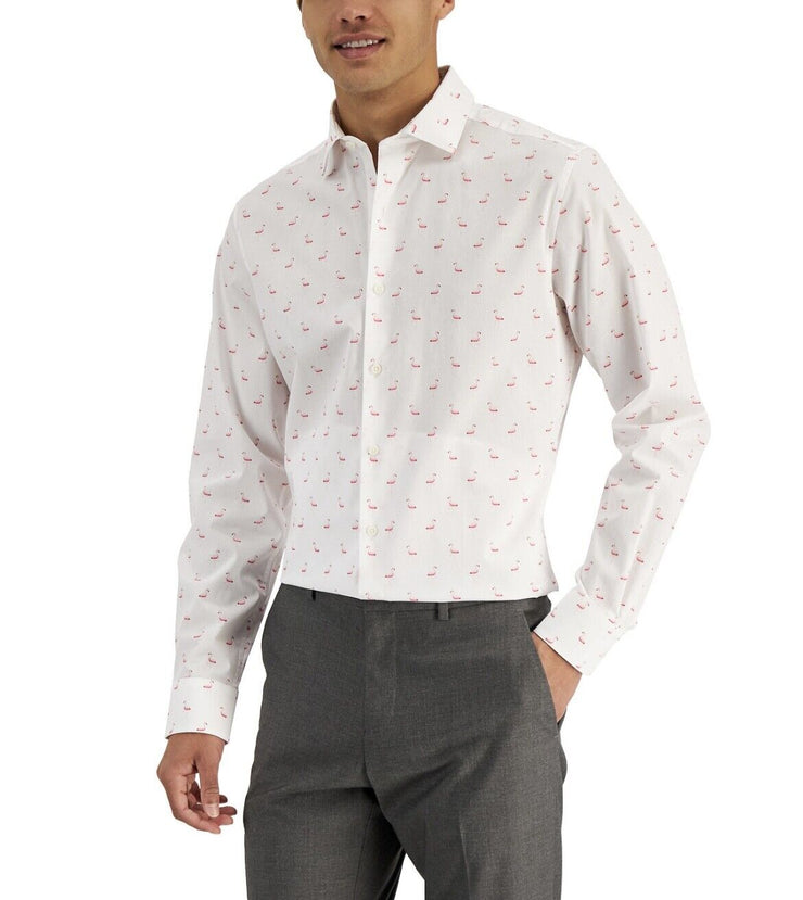 Bar III Mens Slim-Fit Stretch Flamingo Knit Dress Shirt