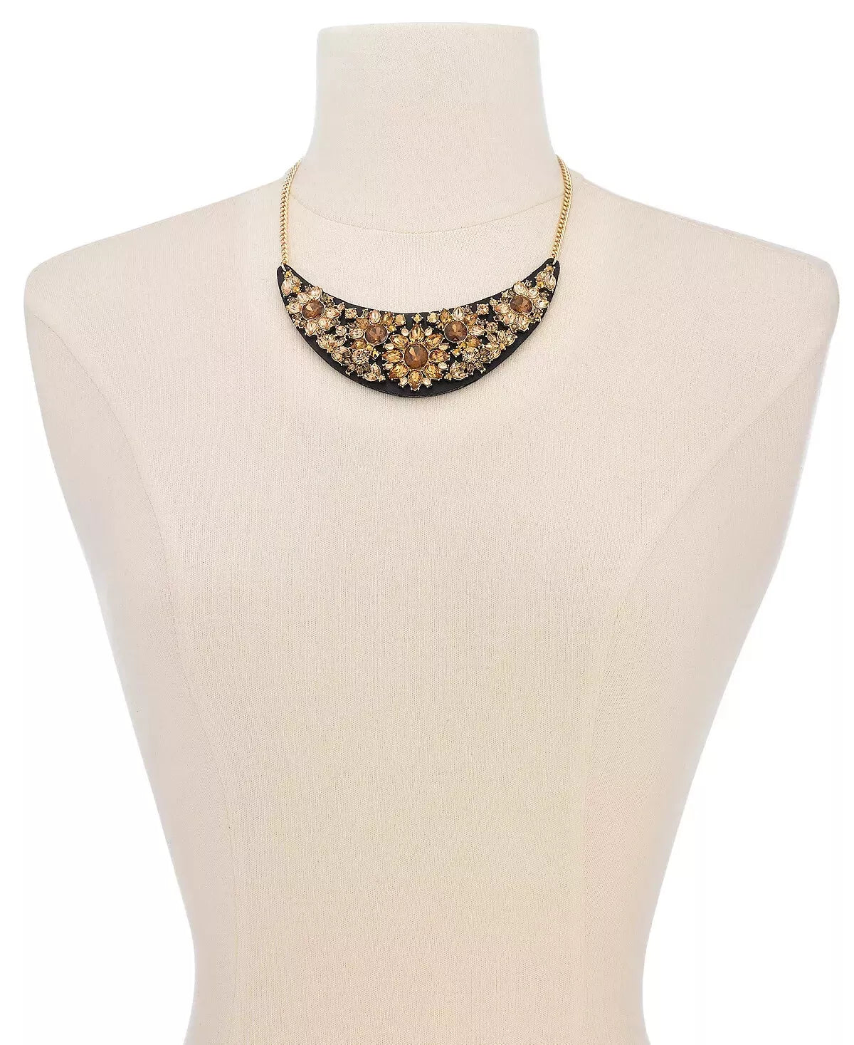 INC Gold-Tone Faux Leather & Stone Statement Necklace